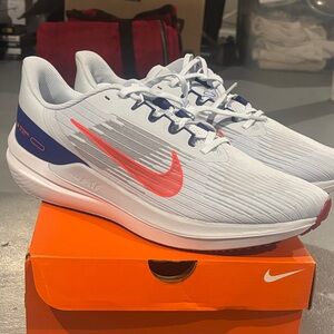 Nike Men’s Athletic Running Shoes White with Coral Swoosh and Blue Accent